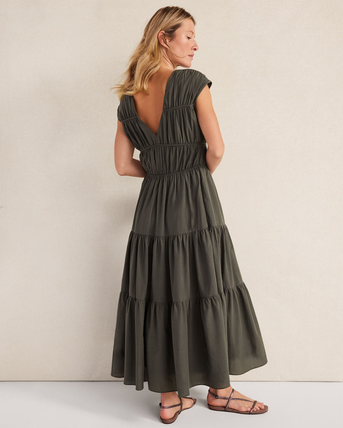 COTTON VOILE ROUCHED MAXI DRESS | Talbots