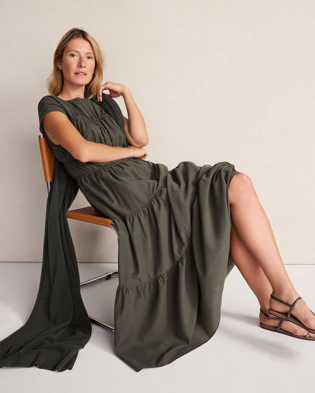 COTTON VOILE ROUCHED MAXI DRESS | Talbots