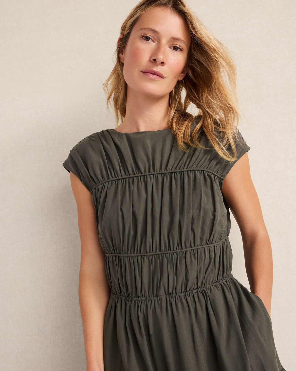 COTTON VOILE ROUCHED MAXI DRESS | Talbots