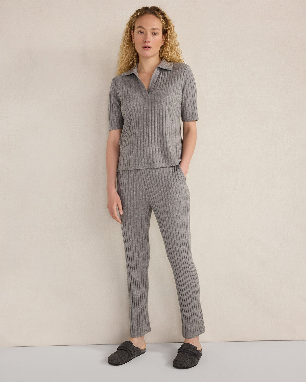 WIDE RIB KNIT JOHNNY COLLAR TOP | Talbots