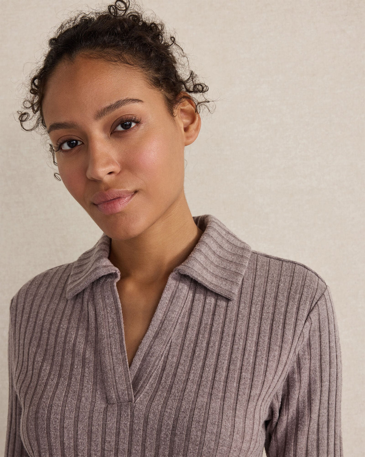 WIDE RIB KNIT JOHNNY COLLAR TOP | Talbots