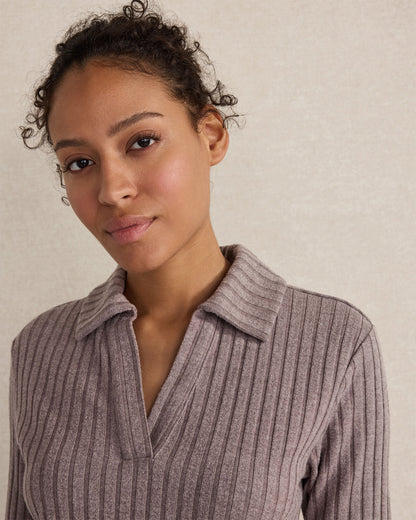WIDE RIB KNIT JOHNNY COLLAR TOP | Talbots