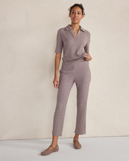 WIDE RIB KNIT JOHNNY COLLAR TOP | Talbots