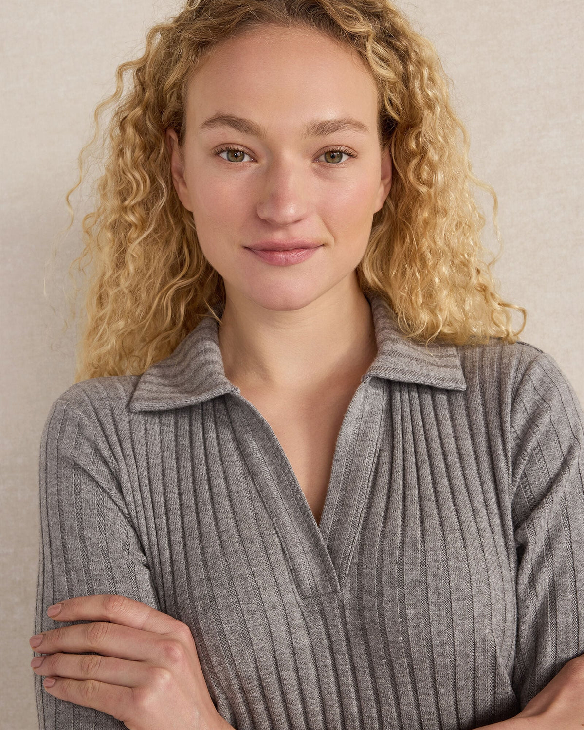 WIDE RIB KNIT JOHNNY COLLAR TOP | Talbots
