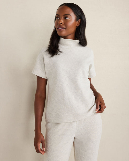 COTTON BLEND OTTOMAN RIB MOCK NECK TOP | Talbots