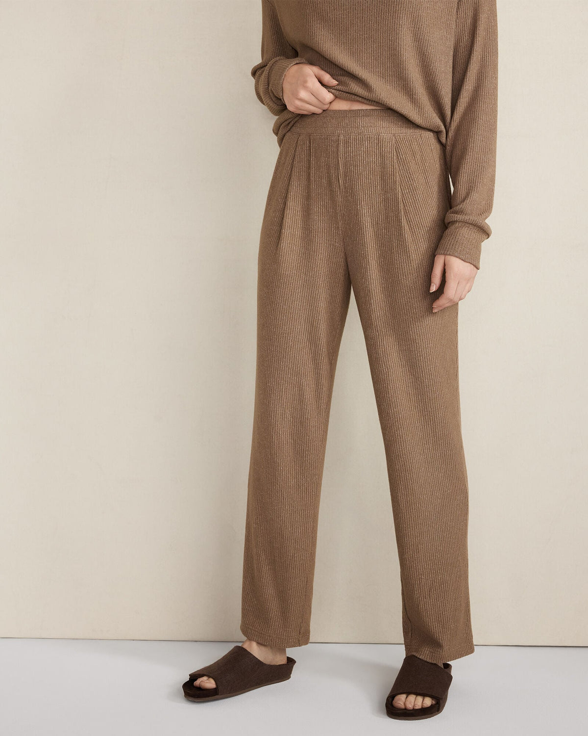 BRUSHED RIB KNIT TAPERED PANTS | Talbots