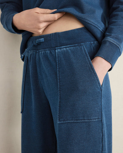 INDIGO WASHED COTTON FLEECE STRAIGHT LEG PANTS | Talbots