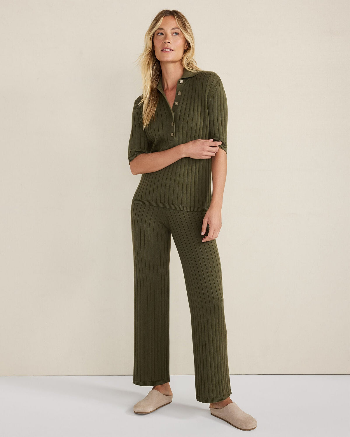 ORGANIC COTTON RIBBED STRAIGHT LEG PANTS | Talbots