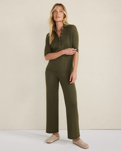 ORGANIC COTTON RIBBED STRAIGHT LEG PANTS | Talbots