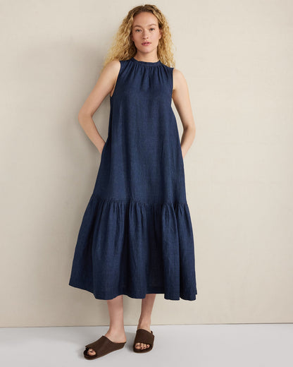 LINEN TIERED MIDI DRESS | Talbots