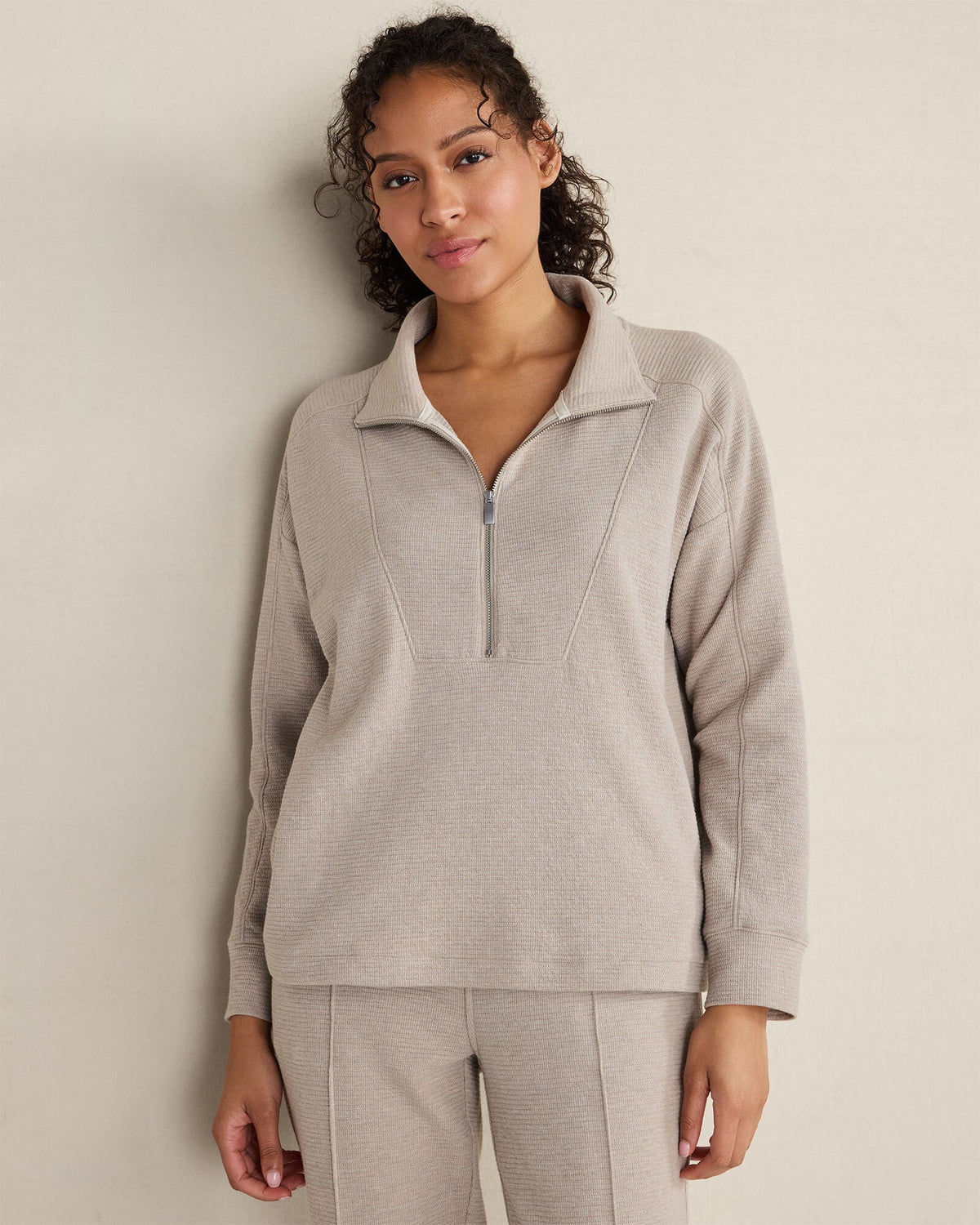 COTTON BLEND OTTOMAN RIB HALF ZIP PULLOVER | Talbots