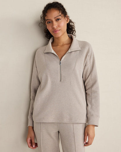COTTON BLEND OTTOMAN RIB HALF ZIP PULLOVER | Talbots