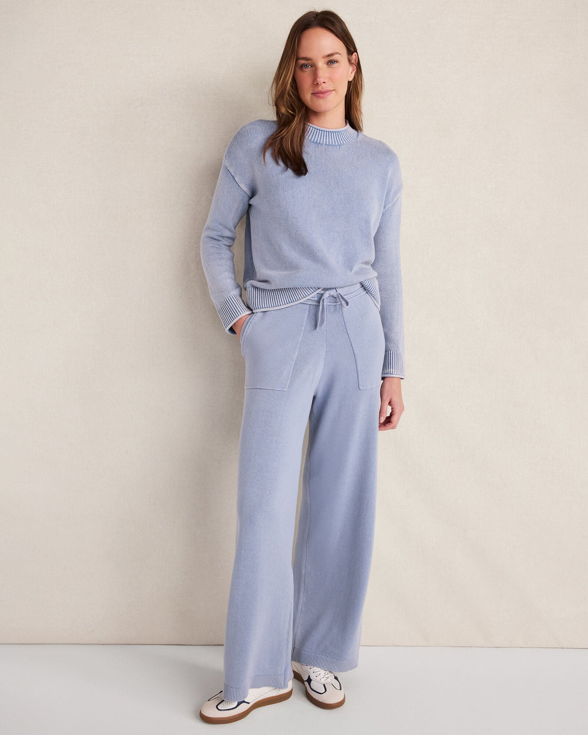 ORGANIC COTTON KNIT WIDE LEG PANTS | Talbots