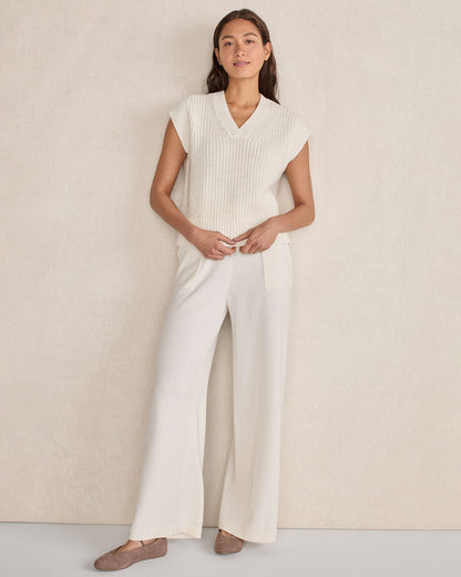 ORGANIC COTTON LINEN SHAKER STITCH V-NECK SWEATER | Talbots