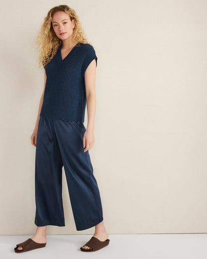 ORGANIC COTTON LINEN SHAKER STITCH V-NECK SWEATER | Talbots