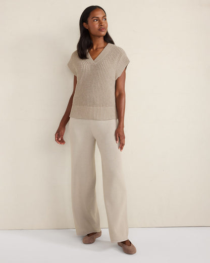 ORGANIC COTTON LINEN SHAKER STITCH V-NECK SWEATER | Talbots