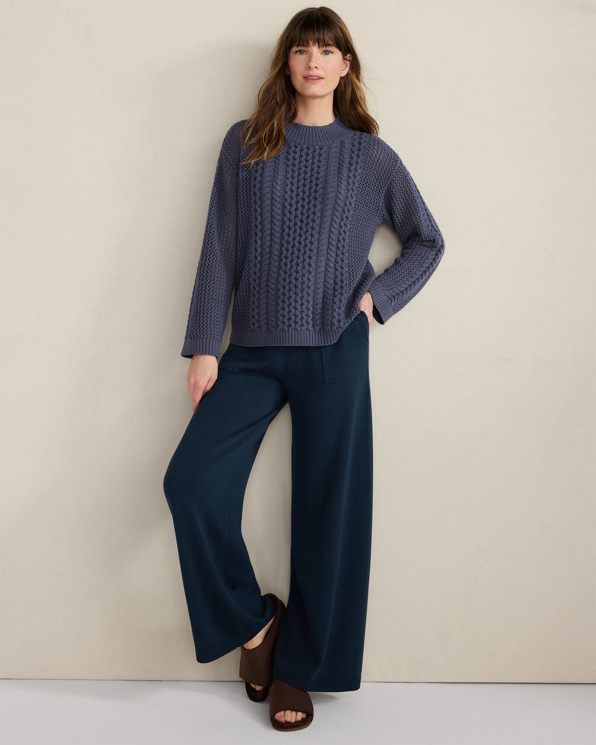 COTTON BLEND MIXED STITCH CREWNECK SWEATER | Talbots