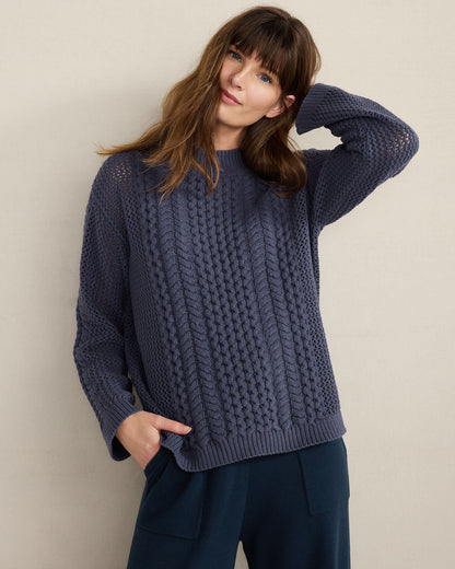 COTTON BLEND MIXED STITCH CREWNECK SWEATER | Talbots