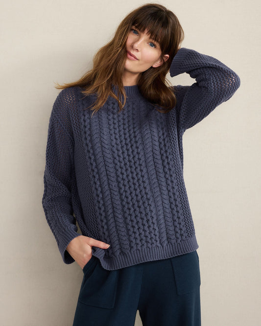 COTTON BLEND MIXED STITCH CREWNECK SWEATER | Talbots