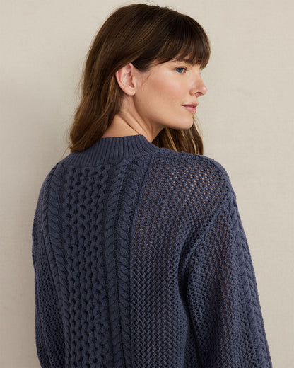 COTTON BLEND MIXED STITCH CREWNECK SWEATER | Talbots