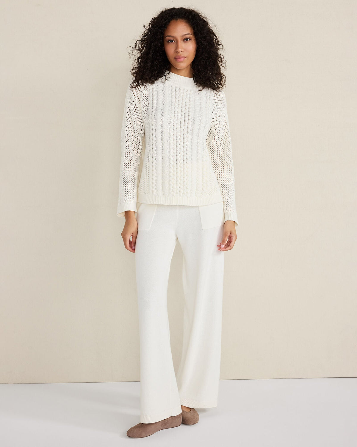 COTTON BLEND MIXED STITCH CREWNECK SWEATER | Talbots