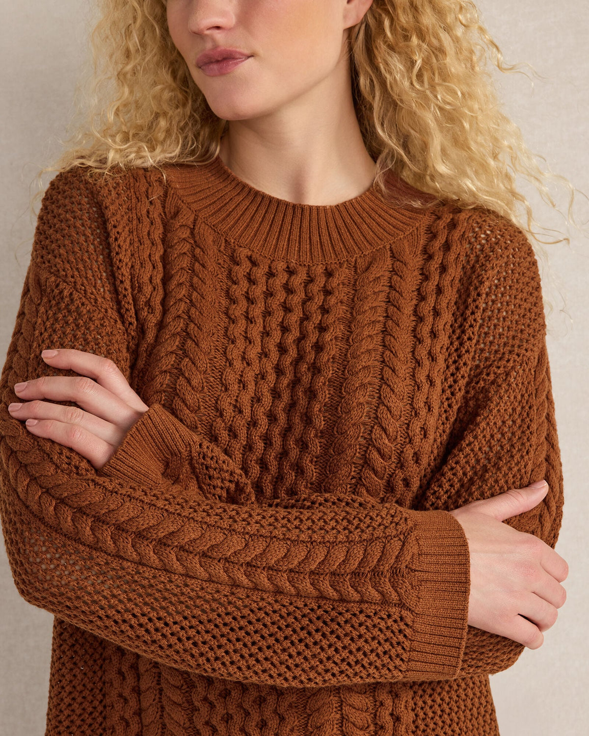 COTTON BLEND MIXED STITCH CREWNECK SWEATER | Talbots