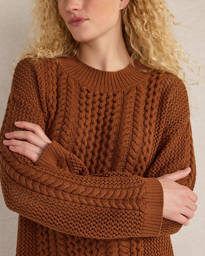 COTTON BLEND MIXED STITCH CREWNECK SWEATER | Talbots