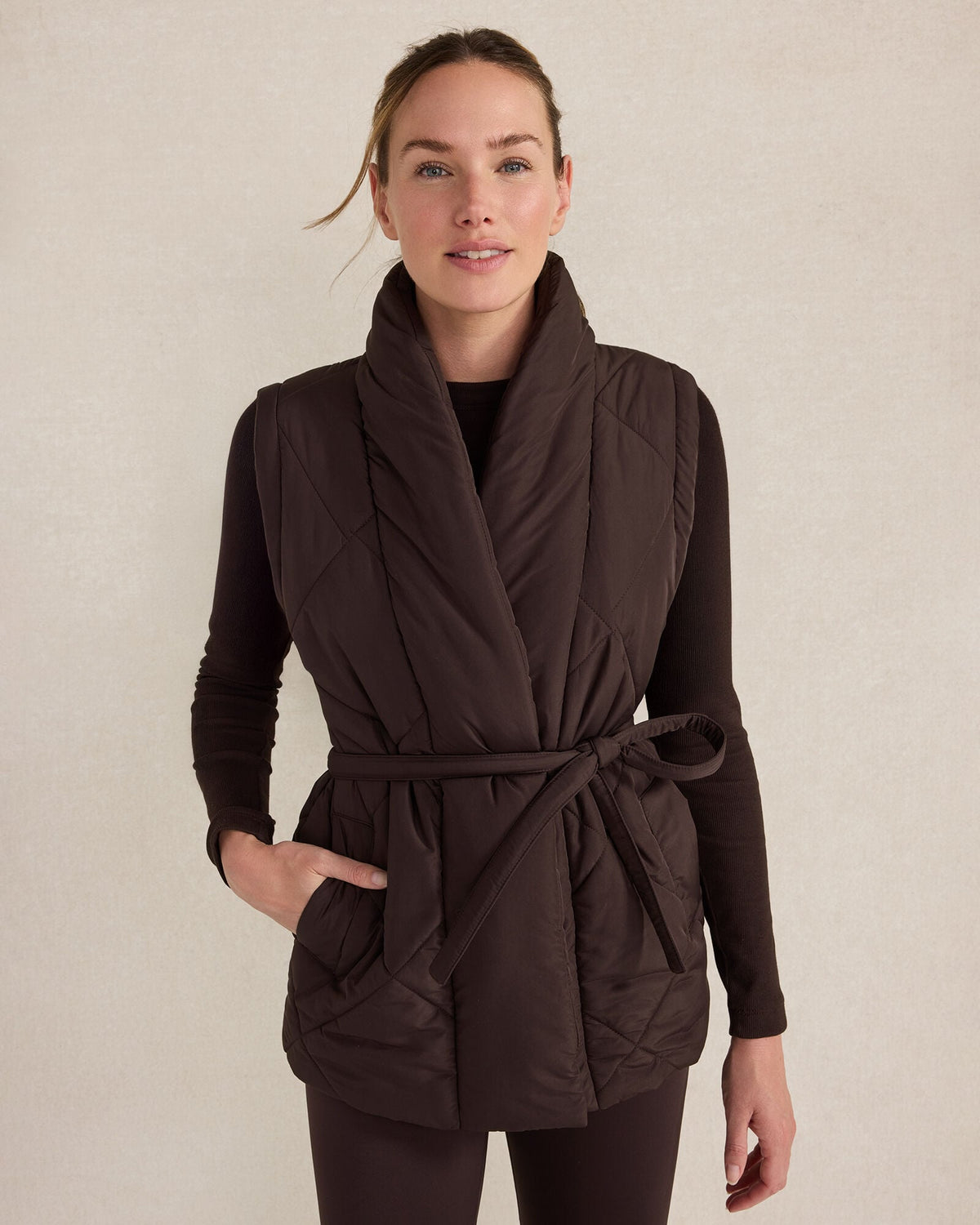 QUILTED PUFFER BELTED VEST | Talbots