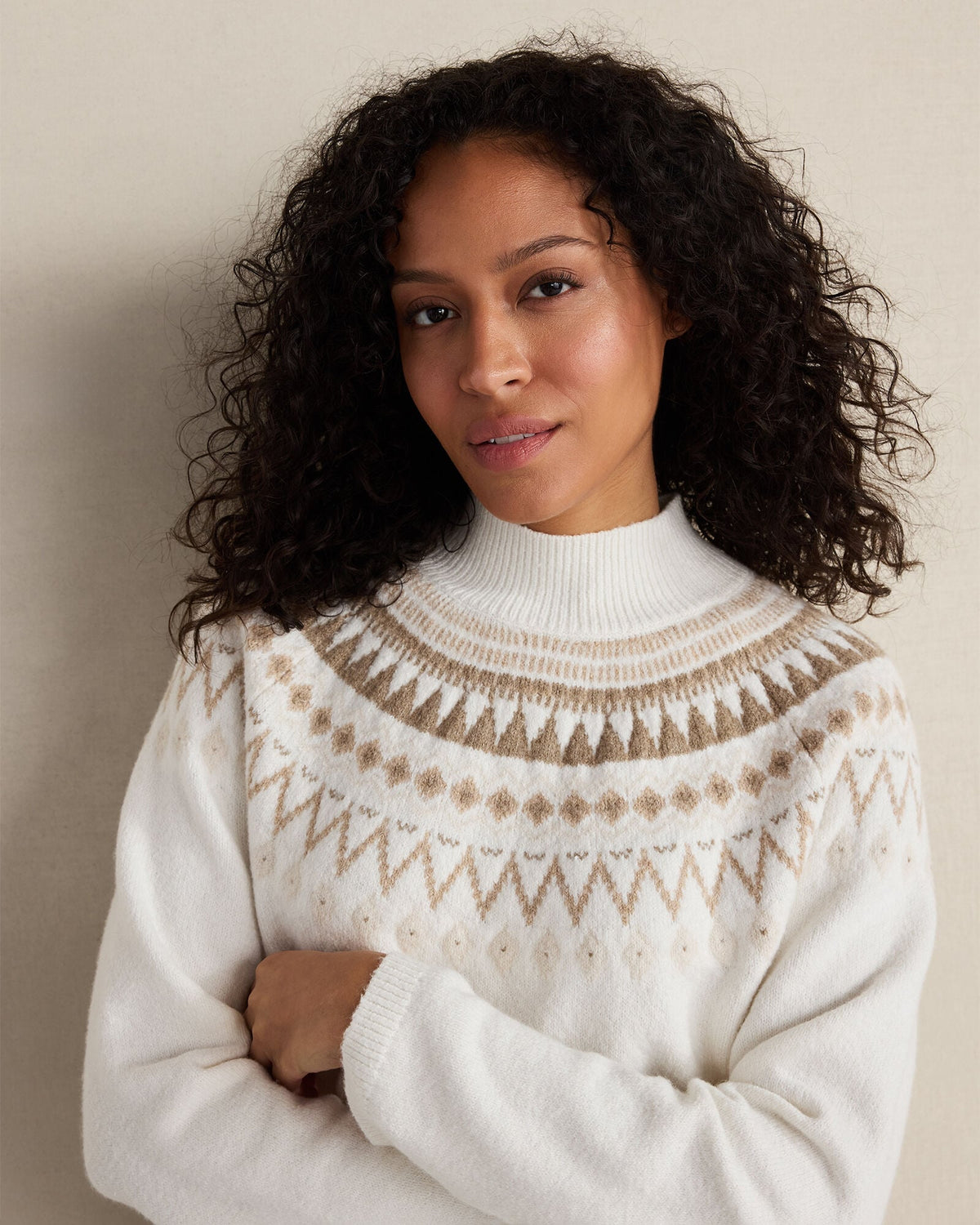ORGANIC COTTON BLEND FAIRISLE MOCK NECK SWEATER | Talbots