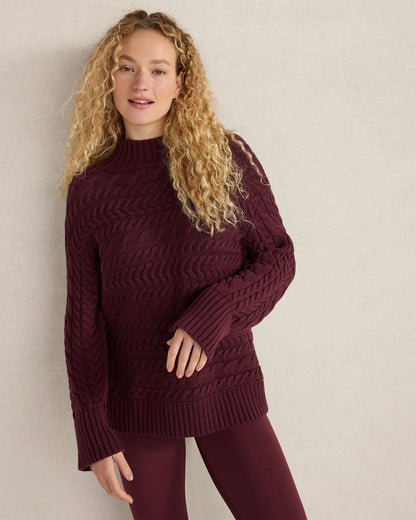 ORGANIC COTTON HORIZONTAL CABLE FUNNEL NECK SWEATER | Talbots