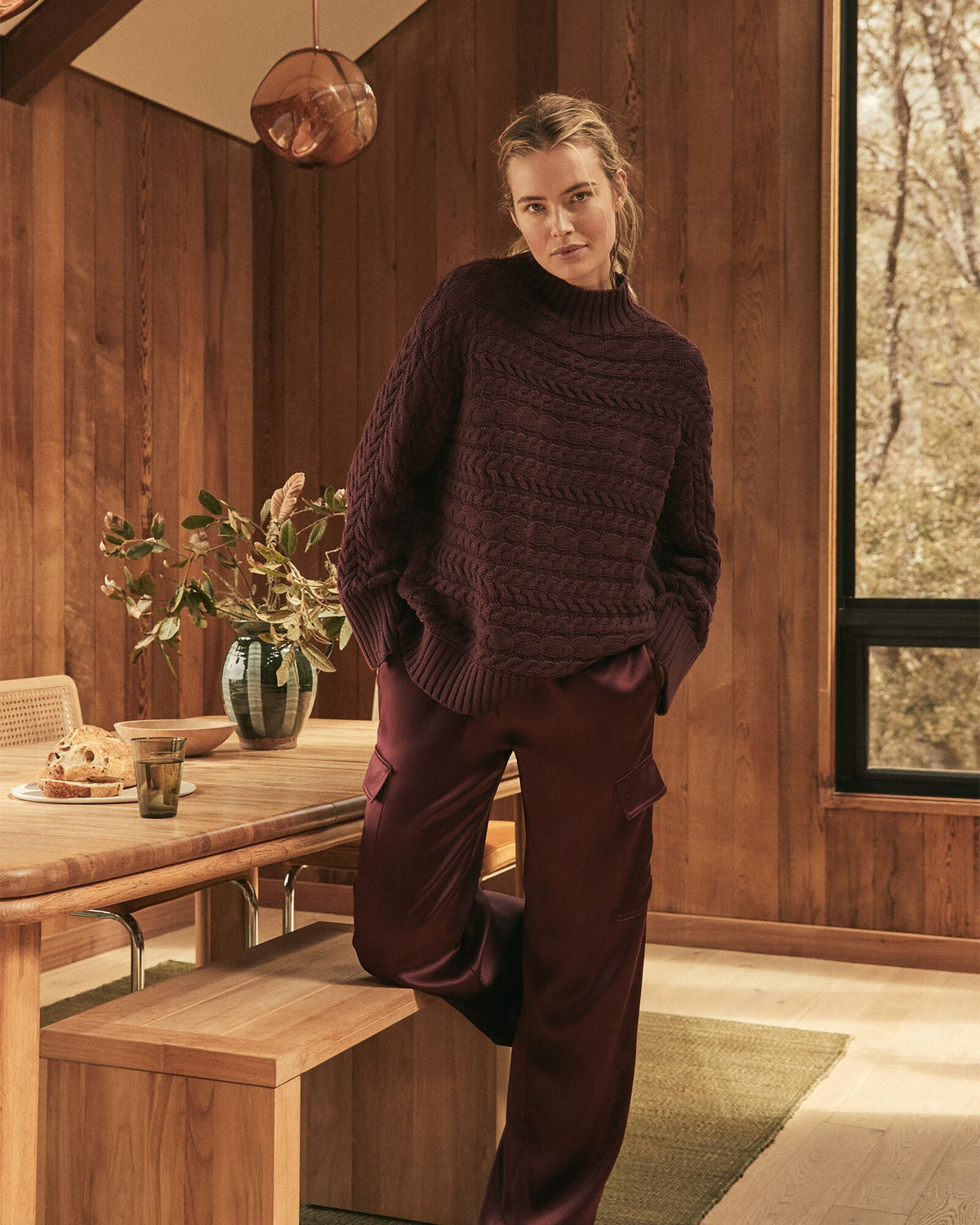 ORGANIC COTTON HORIZONTAL CABLE FUNNEL NECK SWEATER | Talbots