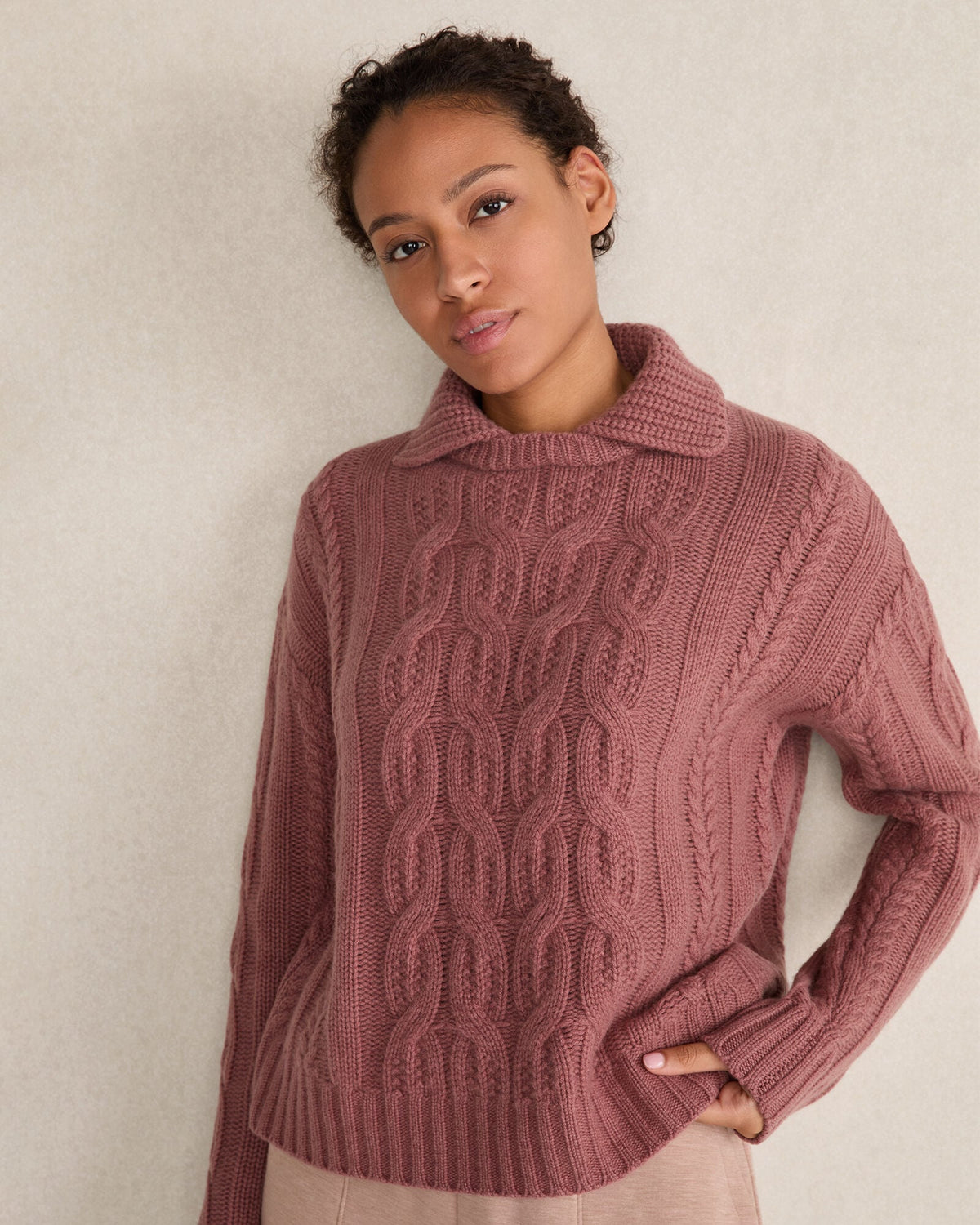 CASHMERE CABLE COLLARED SWEATER | Talbots