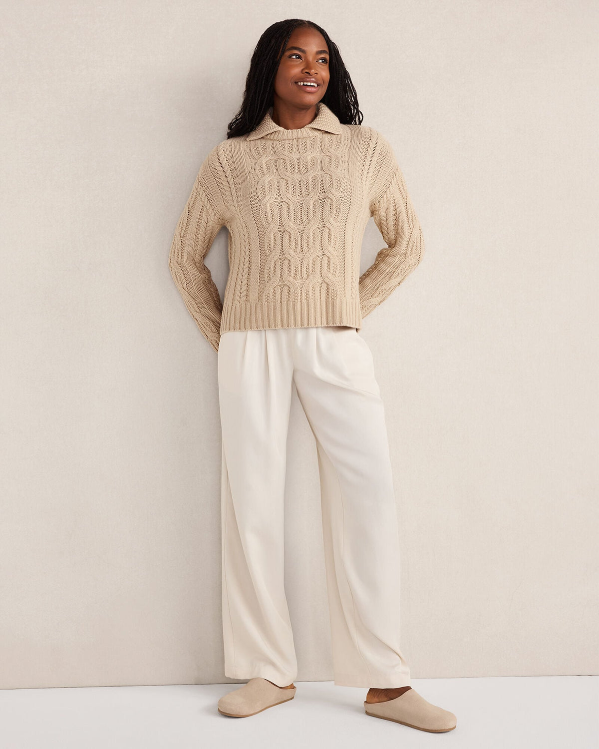 CASHMERE CABLE COLLARED SWEATER | Talbots