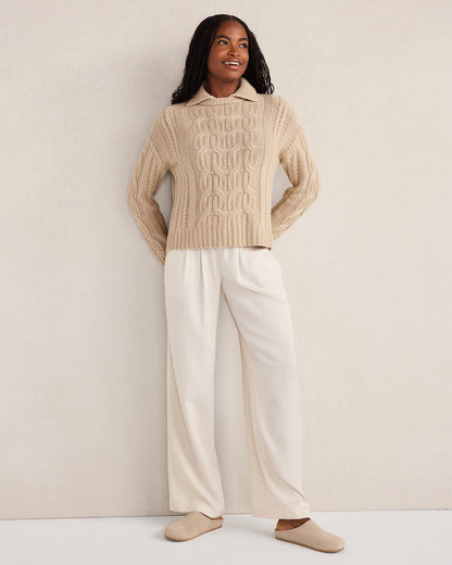 CASHMERE CABLE COLLARED SWEATER | Talbots