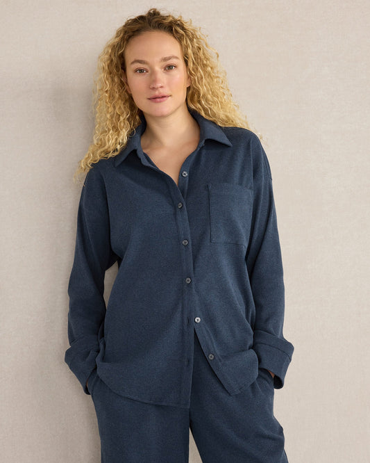 ORGANIC COTTON RIB KNIT RELAXED BUTTON DOWN TOP | Talbots