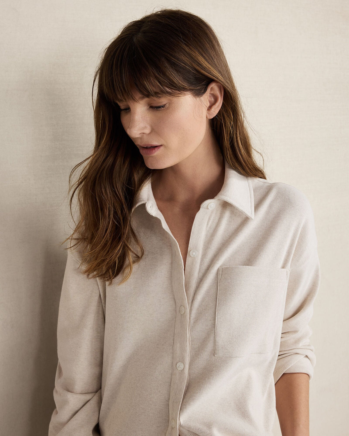 ORGANIC COTTON RIB KNIT RELAXED BUTTON DOWN TOP | Talbots