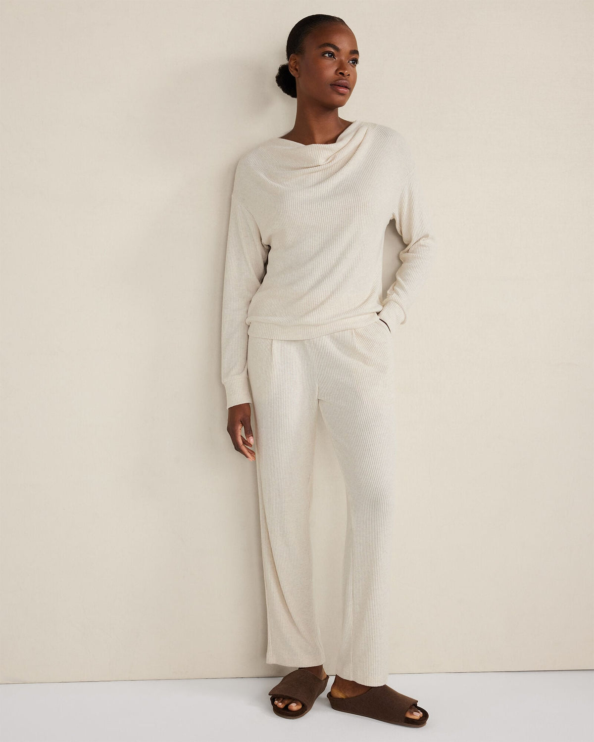 BRUSHED RIB KNIT DRAPE NECK TOP | Talbots