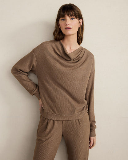 BRUSHED RIB KNIT DRAPE NECK TOP | Talbots