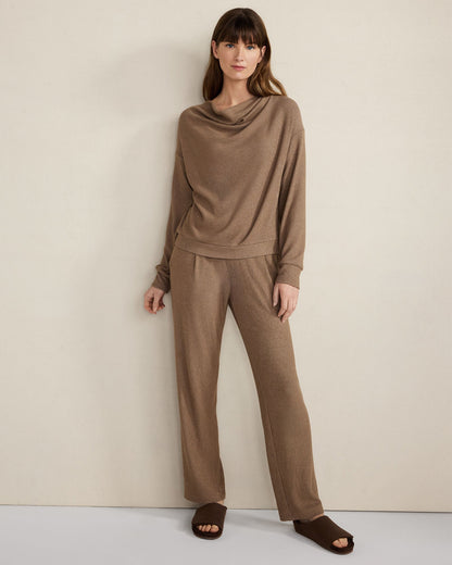 BRUSHED RIB KNIT DRAPE NECK TOP | Talbots