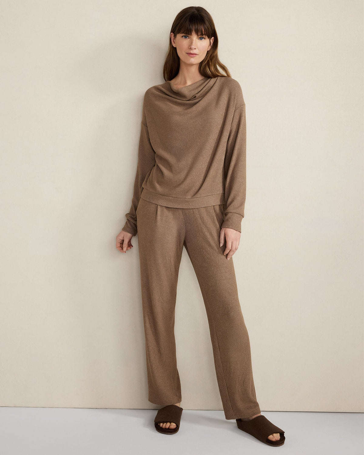 BRUSHED RIB KNIT DRAPE NECK TOP | Talbots