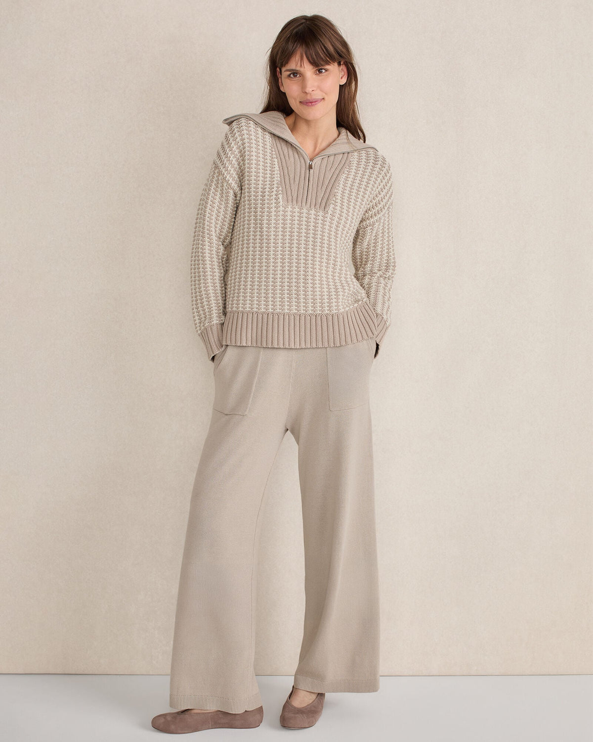 COTTON BLEND CONTRAST STITCH HALF ZIP SWEATER | Talbots