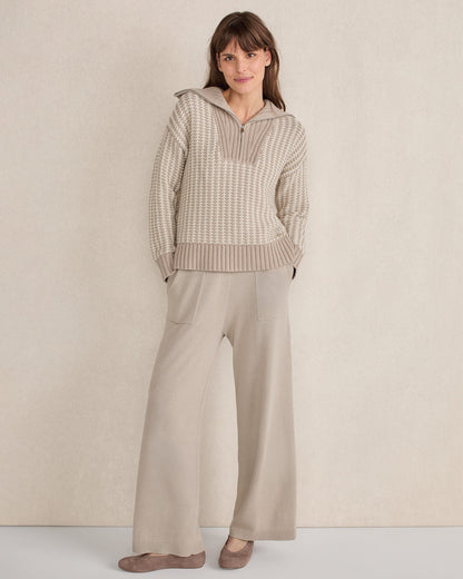COTTON BLEND CONTRAST STITCH HALF ZIP SWEATER | Talbots
