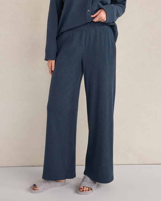 ORGANIC COTTON RIB KNIT RELAXED WIDE LEG PANTS | Talbots