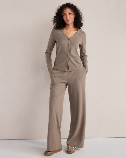 ORGANIC COTTON RIB KNIT RELAXED WIDE LEG PANTS | Talbots