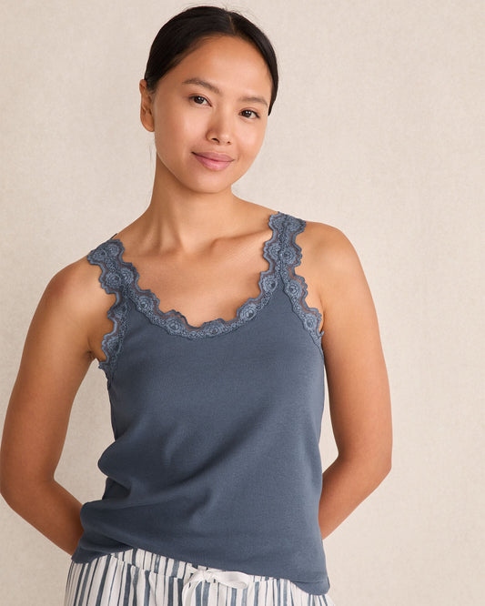 ORGANIC COTTON RIB KNIT LACE TANK | Talbots