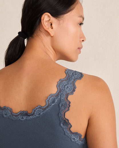 ORGANIC COTTON RIB KNIT LACE TANK | Talbots
