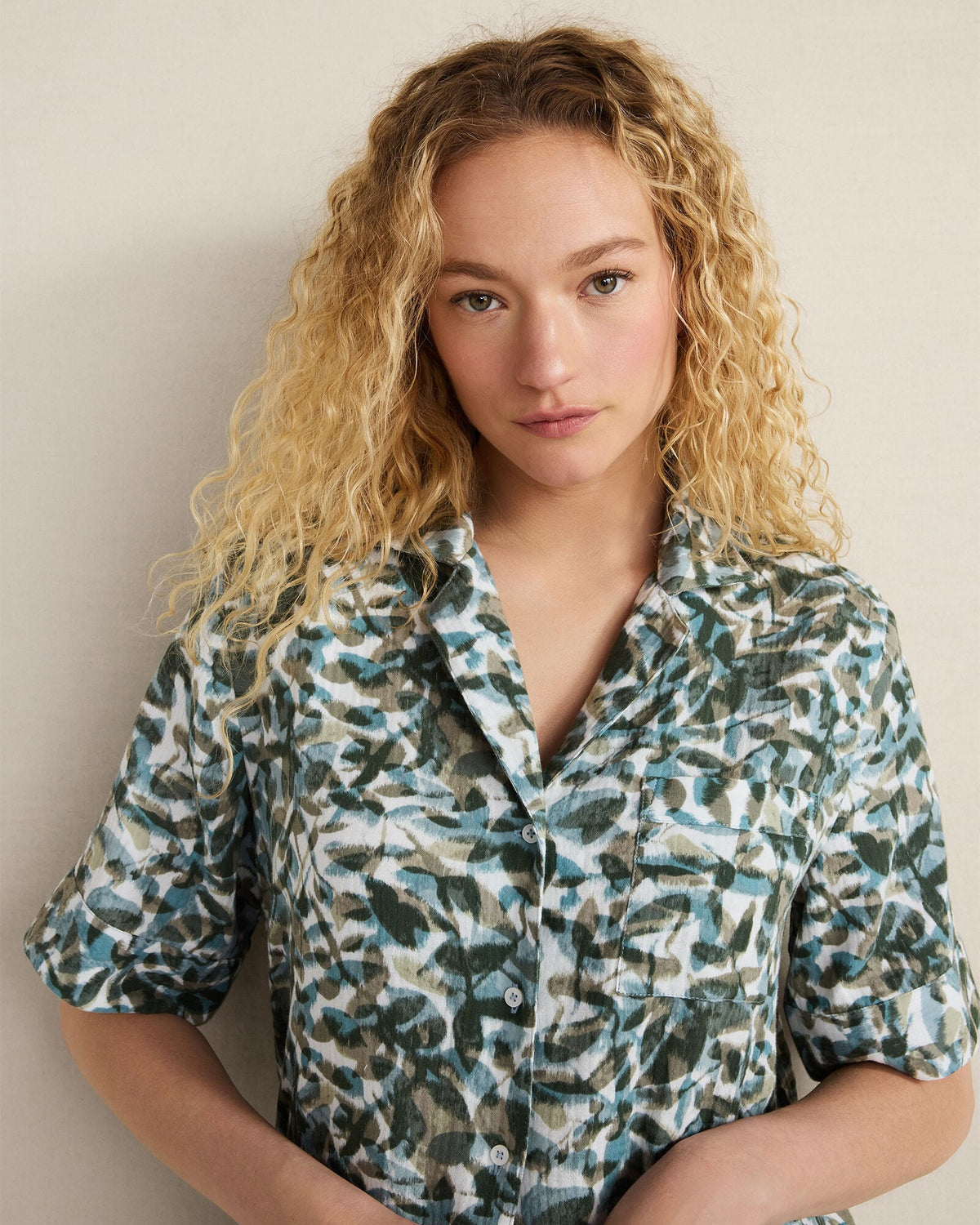 ORGANIC COTTON GAUZE FLORAL PAJAMA TOP | Talbots