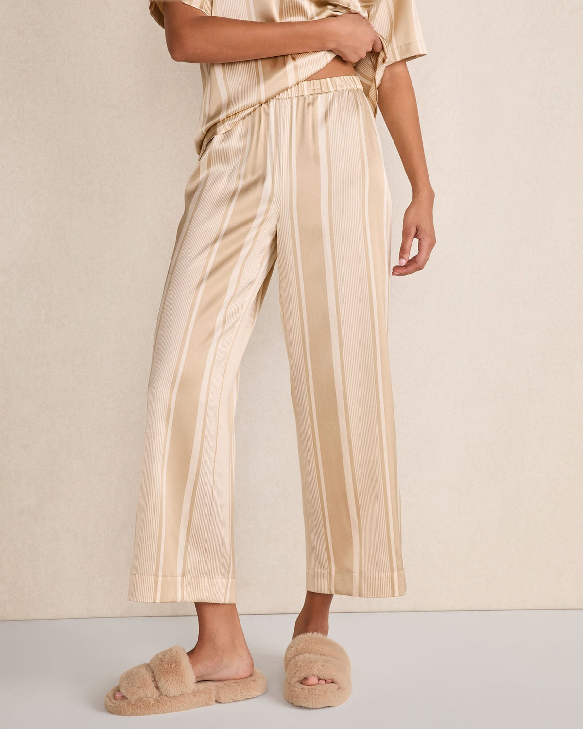 WASHABLE SILK STRIPE CROPPED WIDE LEG PANTS | Talbots