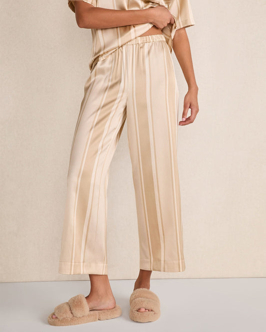 WASHABLE SILK STRIPE CROPPED WIDE LEG PANTS | Talbots