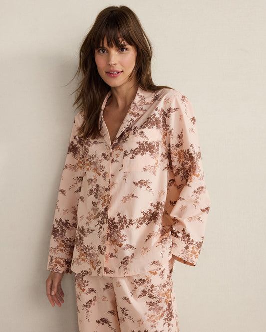 ORGANIC COTTON POPLIN PAINTED ROSE PAJAMA TOP | Talbots